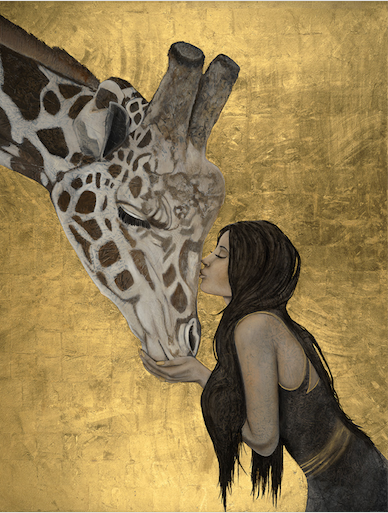 Kimberly Webber Art, Animal Love, Girl and Giraffe Art, Wildlife art 