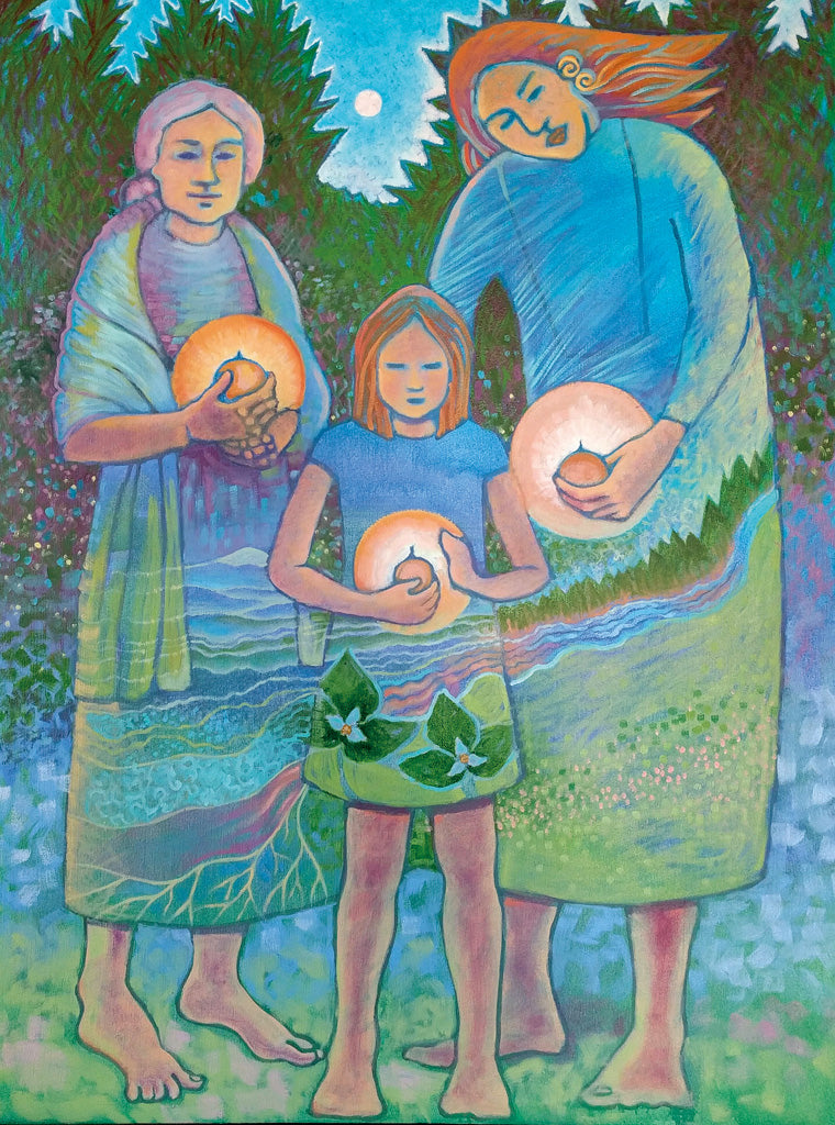 Imbolc art by Barb Levine of a generation of women