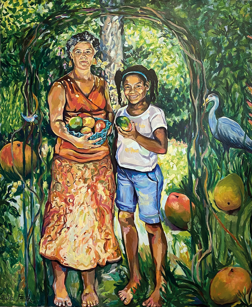 Marla Faith art family picking apples for lammas harvest