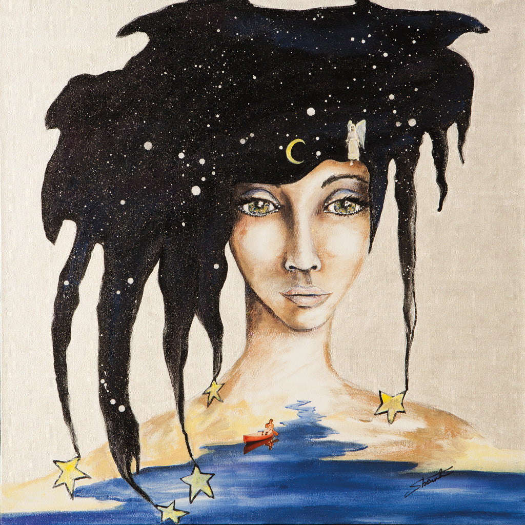 Pisces art with her head in the stars
