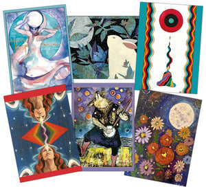 Collection of colorful and artistic cards featuring various designs.