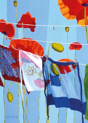 colorful clothesline art with poppies
