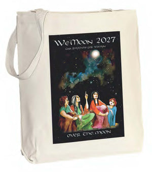 Artful cotton canvas fabric tote bag featuring art by whimsical artist Jakki Moore