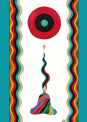 A condolence card with colorful meditating woman art blank inside