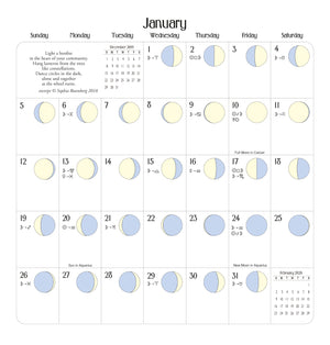 Moon phase calendar complete with astrological information and exquiste art from women around the world. 